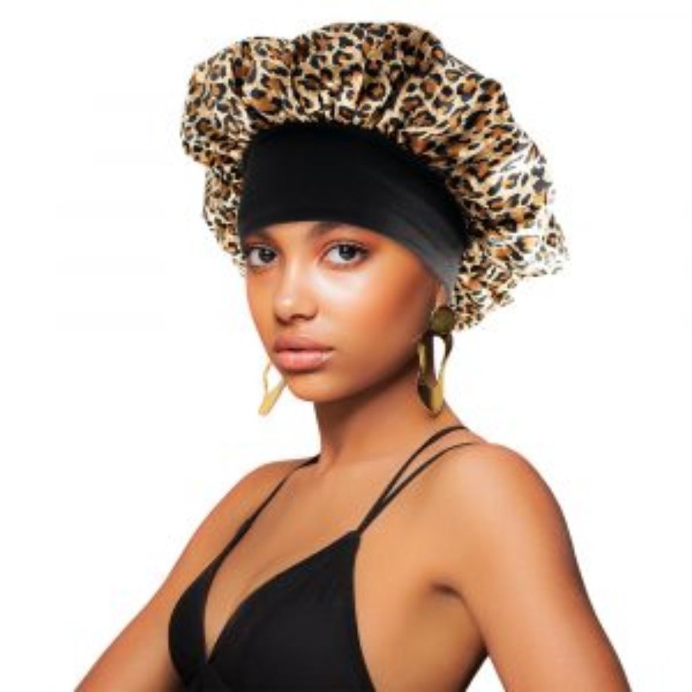 BT Satin Wide-Edge Bonnett Cap Leopard #21961